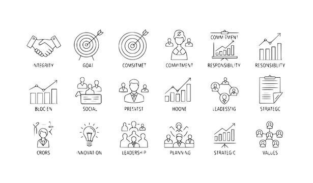Integrity commitment and core values line icon bundle vector isolated white background