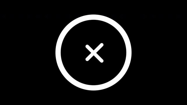 Animated White Close Cross Line Icon in Circle with Alpha Channel, Minimal UI Cancel and Delete Action Button on Transparent Background