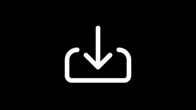 Animated White Download Arrow Line Icon with Alpha Channel, Minimalist UI Save and Data Import Micro-interaction on Transparent Background