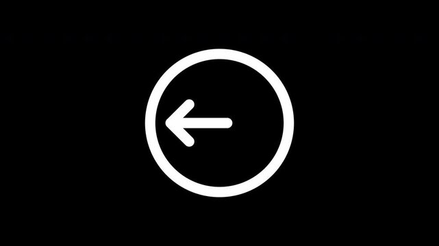 Animated White Slim Left Arrow Line Icon in Circle with Alpha Channel, Clean UI Navigation Back Pointer on Transparent Background