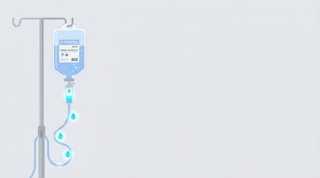 IV Saline Solution Bag on Medical Stand Vector Illustration