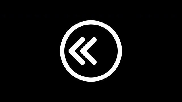 Animated White Double Left Arrow Line Icon with Alpha Channel, Minimal UI Fast Backward and Rewind Button on Transparent Background