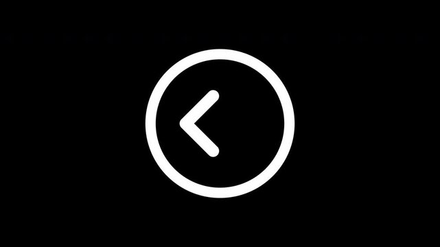 Minimal White Animated Left Arrow Line Icon in Circle with Alpha Channel, UI Navigation Previous and Back Button on Transparent Background