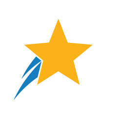 Fototapeta premium Abstract yellow star with blue comet tail graphic design element.