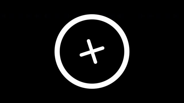 Animated White Plus Line Icon in Circle with Alpha Channel, Minimalist UI Add and Zoom In Action Button on Transparent Background