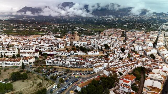 Aerial drone view of Nuestra Se&ntilde;ora del Consuelo Church, Altea, Spain