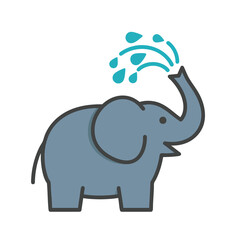 Fototapeta premium Cute cartoon elephant spraying water from its trunk icon.