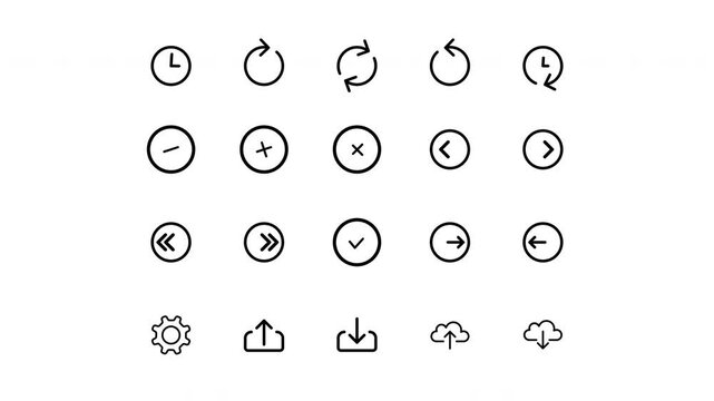 Minimalist Black Arrow and Action Icons Animated Pack with Alpha Channel, Clean UI Micro interactions Line Icons Set Loop on Transparent Background