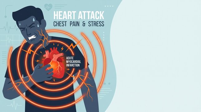 Man Experiencing Heart Attack and Chest Pain Vector Illustration