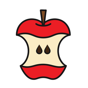 A colorful vector illustration of a partially eaten red apple core.