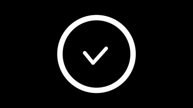 Animated White Checkmark Line Icon in Circle with Alpha Channel, Minimalist UI Success and Approved Tick Button on Transparent Background