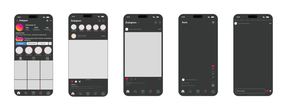 Instagram social media mobile app interface screens