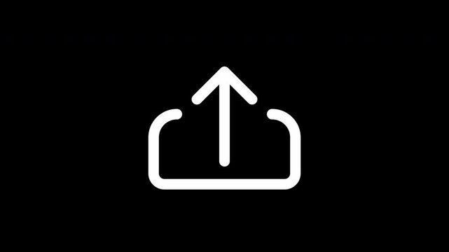 Animated White Upload Arrow Line Icon with Alpha Channel, Minimalist UI Publish and Data Export Micro-interaction on Transparent Background