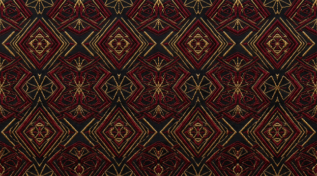 Seamless luxury gold and dark red geometric embroidery pattern