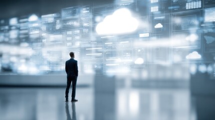 Fototapeta premium Man facing data visualization on screen