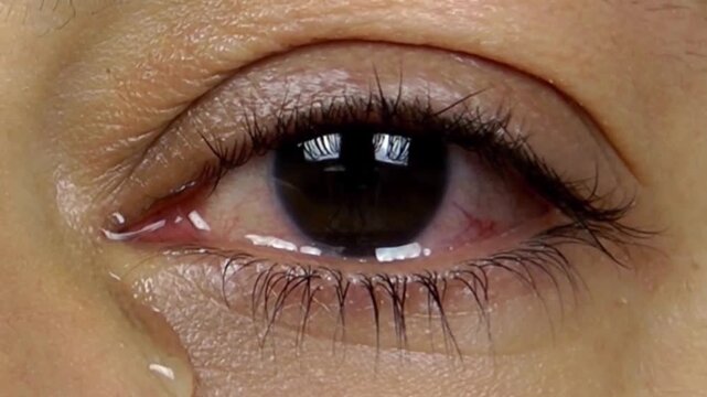 Extreme close up Macro details crying woman eye. young female sitting alone at home. feeling sad, lonely frustrated with life problem. depression pain. break up. upset girl weeping. suffering despair