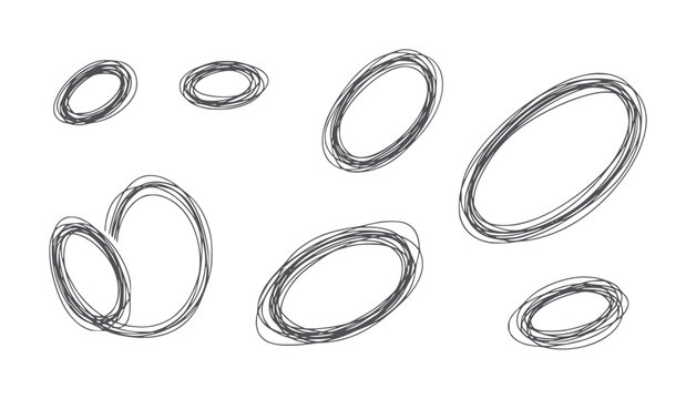 Collection of hand drawn grey oval shapes white