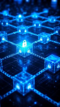 Glowing blockchain network with secure cube nodes