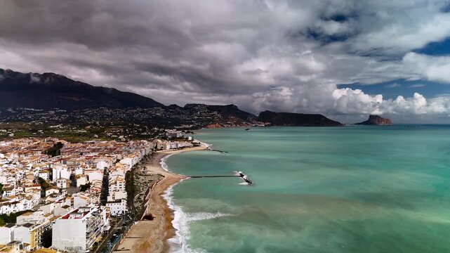 Aerial view of Altea coastline and Penon de Ifach, Costa Blanca, Spain