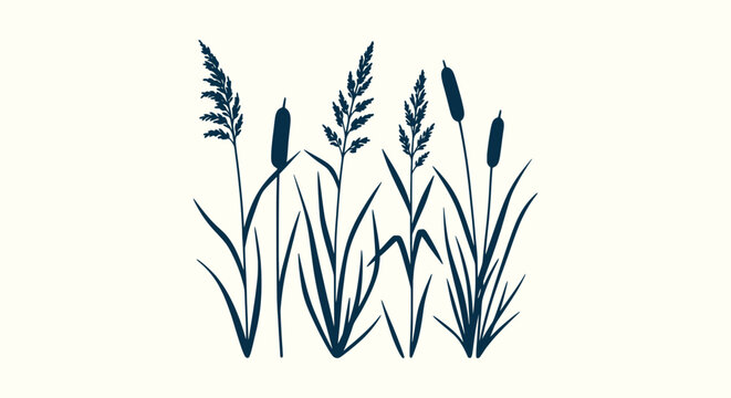 Cattails and Reeds Silhouette Vector Illustration - Minimalist Marsh Grass and Wetland Plant Design