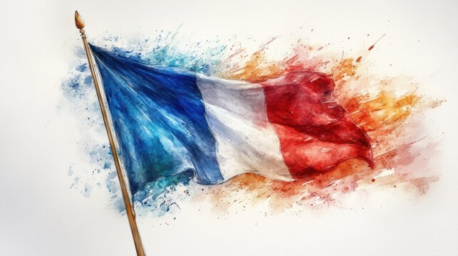French flag on white background,national holiday of France,web,greeting cards, poster, banner,French National Day July 14th France national holiday,Blue,white,red colors Bastille Day celebration.