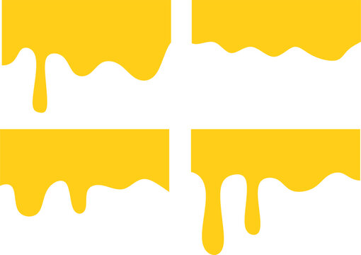 A set of melted yellow cheese dripping down. Melted yellow cheese. Melted yellow cream.