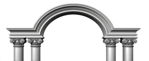 Naklejka premium Silver decorative arch with pillars stands like a starry gateway against a blank canvas.