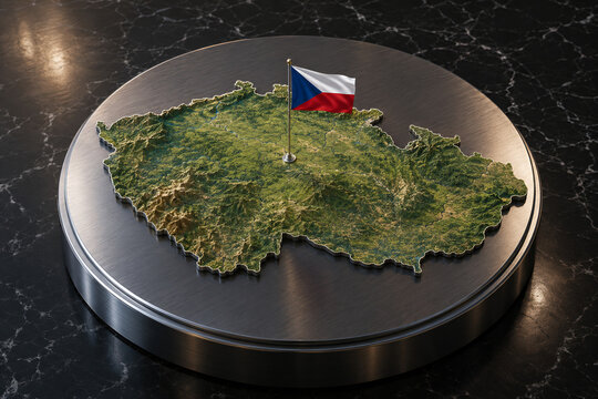 3D Relief Map of Czech Republic with National Flag Display