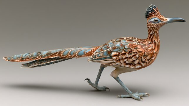 Painting of a road runner bird in the style of art nouveau