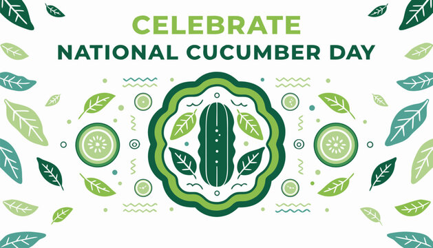 Green graphic illustration celebrating national cucumber day with vegetable art elements
