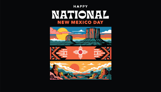 Artistic graphic design poster celebrating national new mexico state holiday event