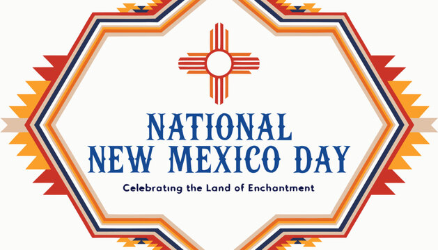 Colorful graphic design celebrating national New Mexico day with Zia symbol