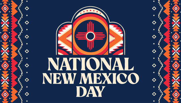 National New Mexico day banner with traditional colorful geometric tribal patterns