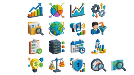 Fototapeta premium Collection of Business and Finance Icons for Data Analysis and Strategy.
