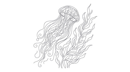 Jellyfish and Seaweed Line Art Illustration © Kill