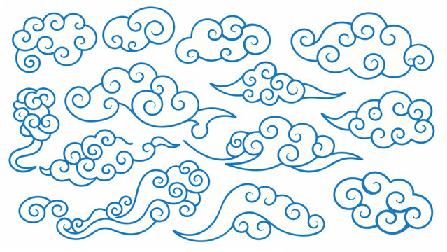 Collection of stylized blue cloud shapes on a white background a vector illustration for design elements
