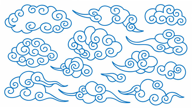 Collection of stylized blue cloud shapes on a white background a decorative vector illustration azure clouds
