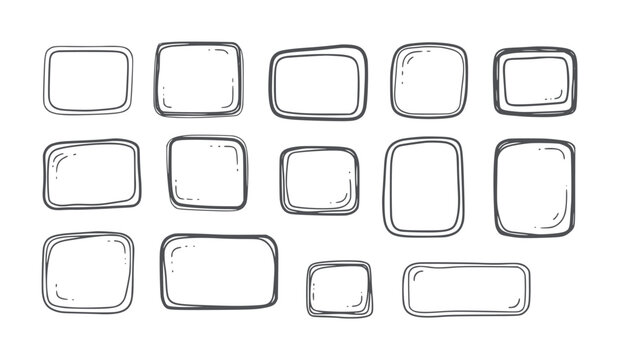 Hand drawn rounded rectangle shapes and squares in dark outline white