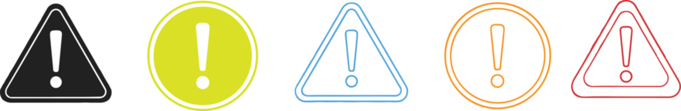 Warning sign variations black yellow blue orange and red icons