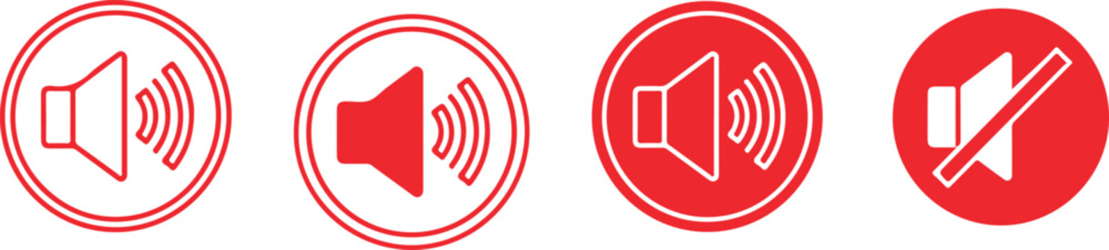 Volume control icons sound on louder quieter and muted states