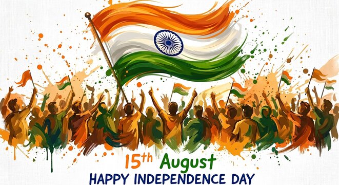 Vibrant india independence day celebration with flag and crowd