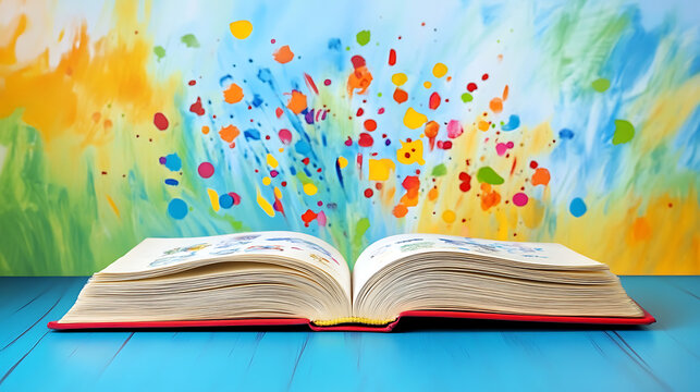 open book with colorful pencils