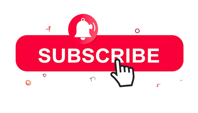 Subscribe button with notification bell icon and cursor, social media engagement and call to action, broadcasting and online content