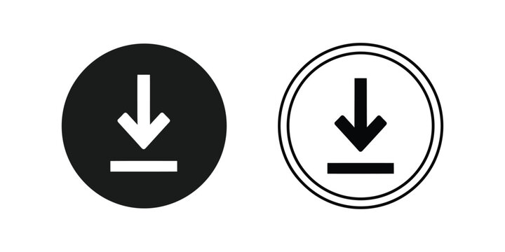 Download icon set representing file saving and digital transfer in outline and solid variations