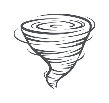 Stylized dark gray tornado swirling a white storm weather wind cyclone