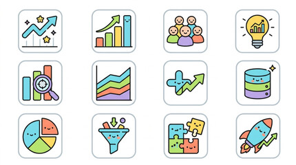 Fototapeta premium Collection of Business and Finance Icons with Charts and Graphs.