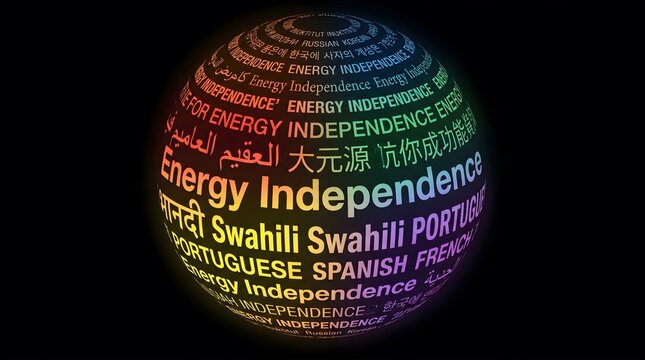 Global Energy Independence Day concept: Retro typography earth sphere with green power words.