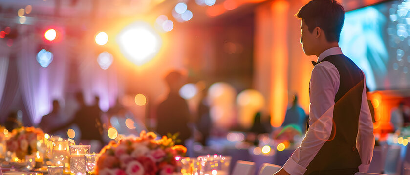 "Seamless Corporate Event Setup: Dedicated Staff Preparing for a Successful Gathering and Memorable Experience"