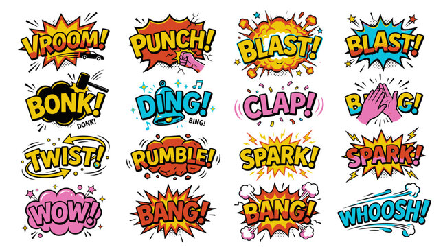 Dynamic comic book action effects and speech bubbles