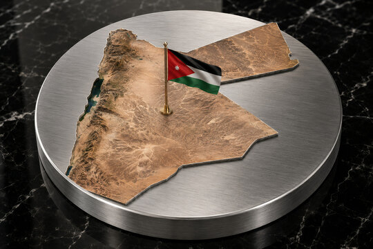 3D Relief Map of Jordan with National Flag and Desert Landscape